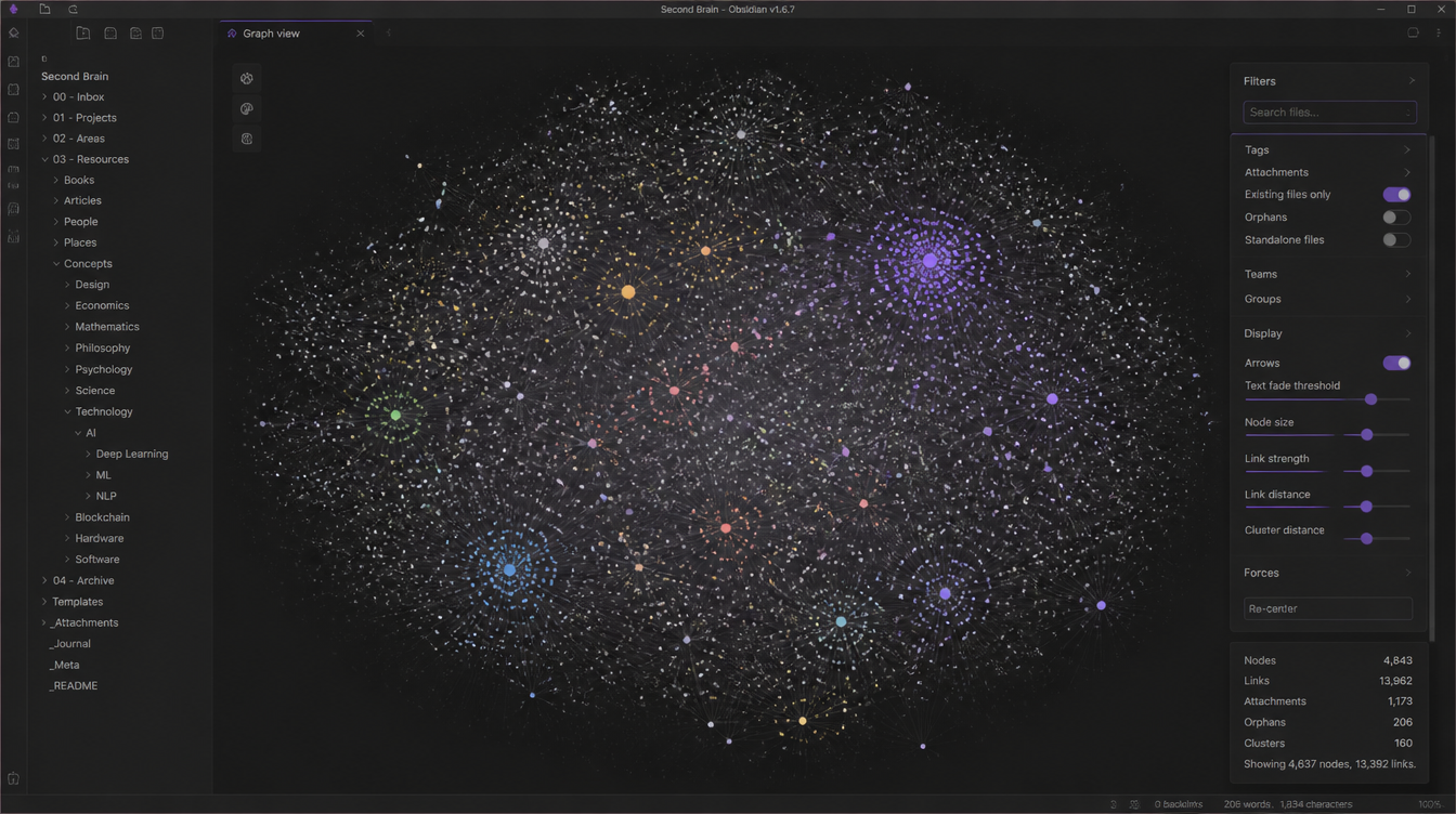 What a populated wiki looks like in Obsidian