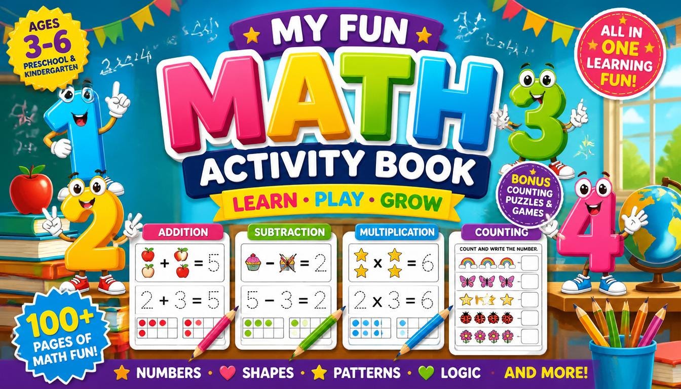 Kids Math Activity Book | Addition, Subtraction, Multiplication & Counting Worksheets PDF