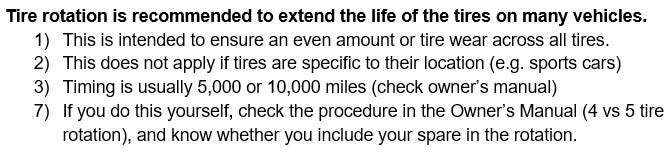 Tire Safety information #3, details on tire rotation.