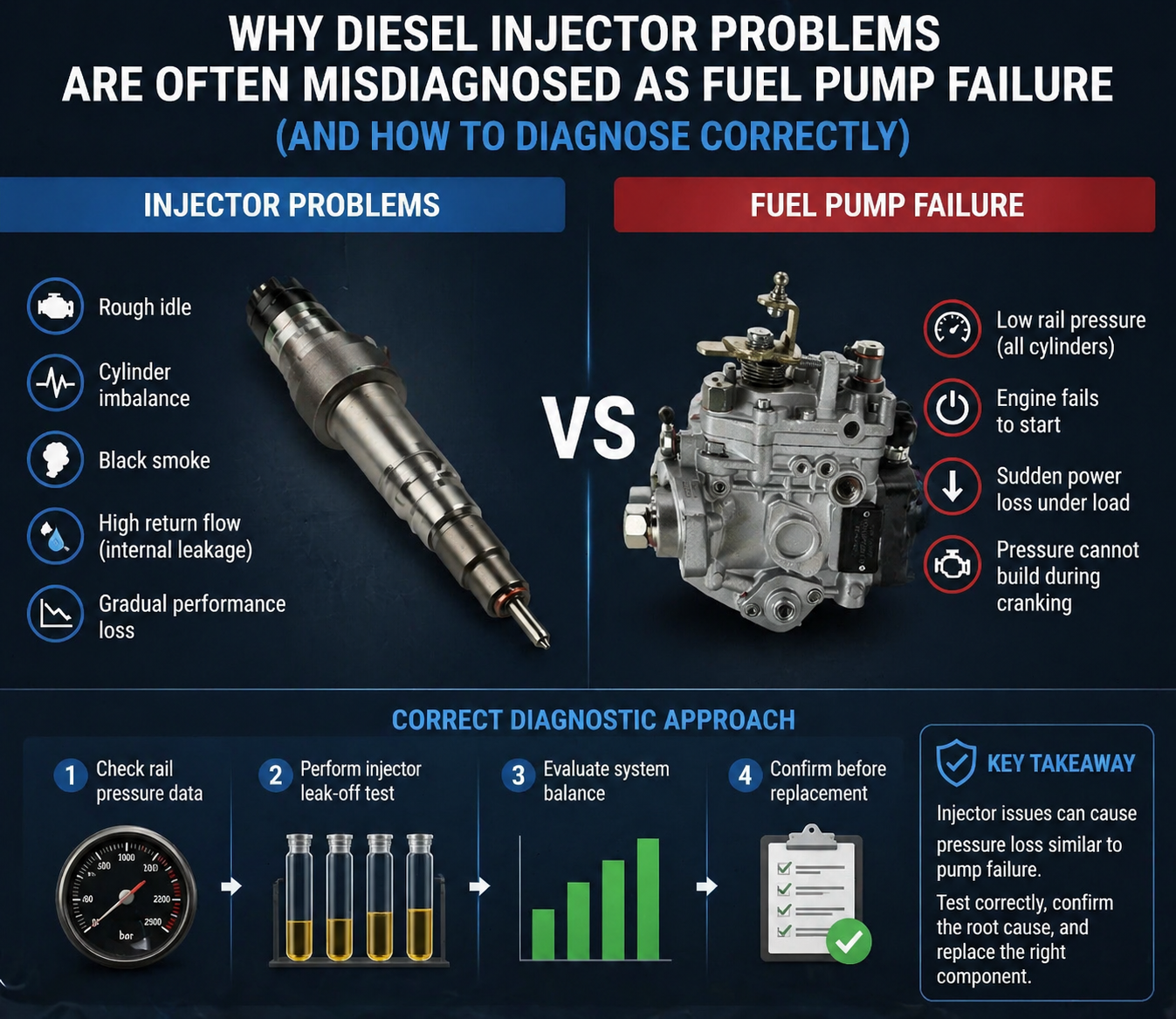 Diesel Injector vs Fuel Pump: How to Diagnose Correctly and Avoid Costly Misdiagnosis