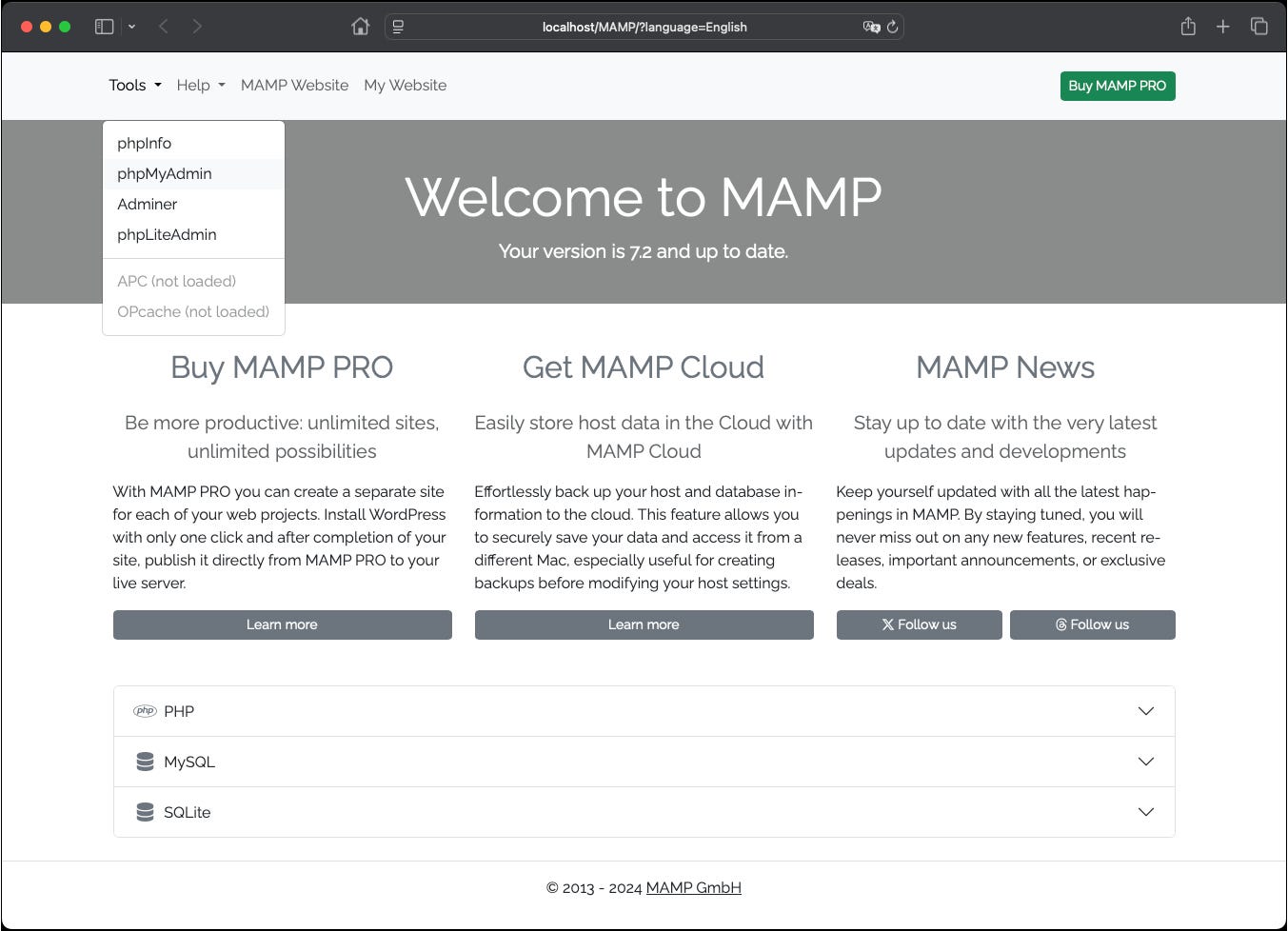 phpMyAdmin via WebStart