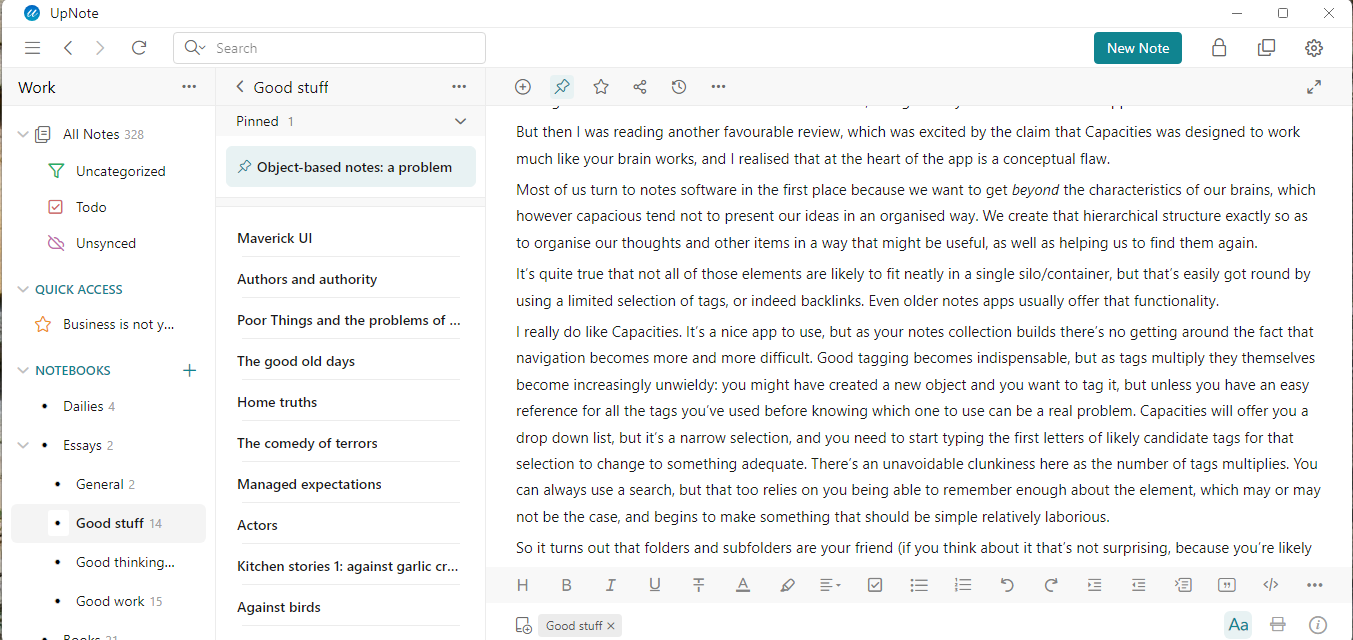 Object-based notes: a simple problem