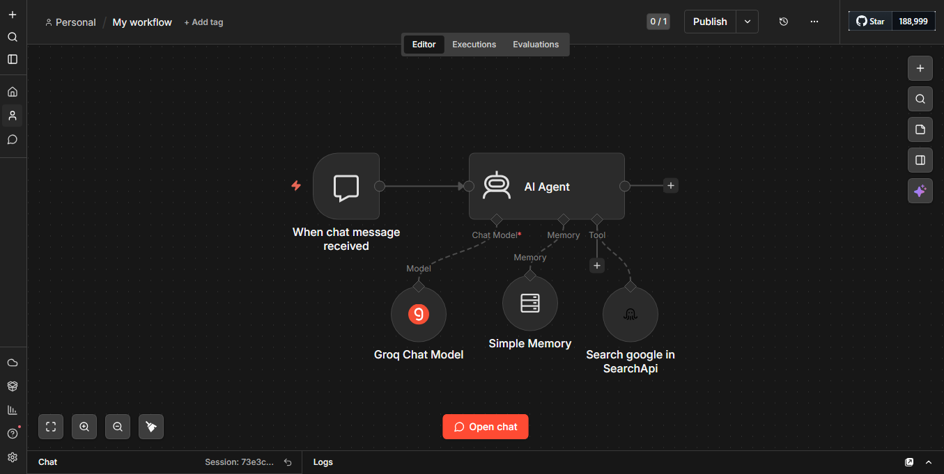 Creating a simple AI Agent workflow using n8n