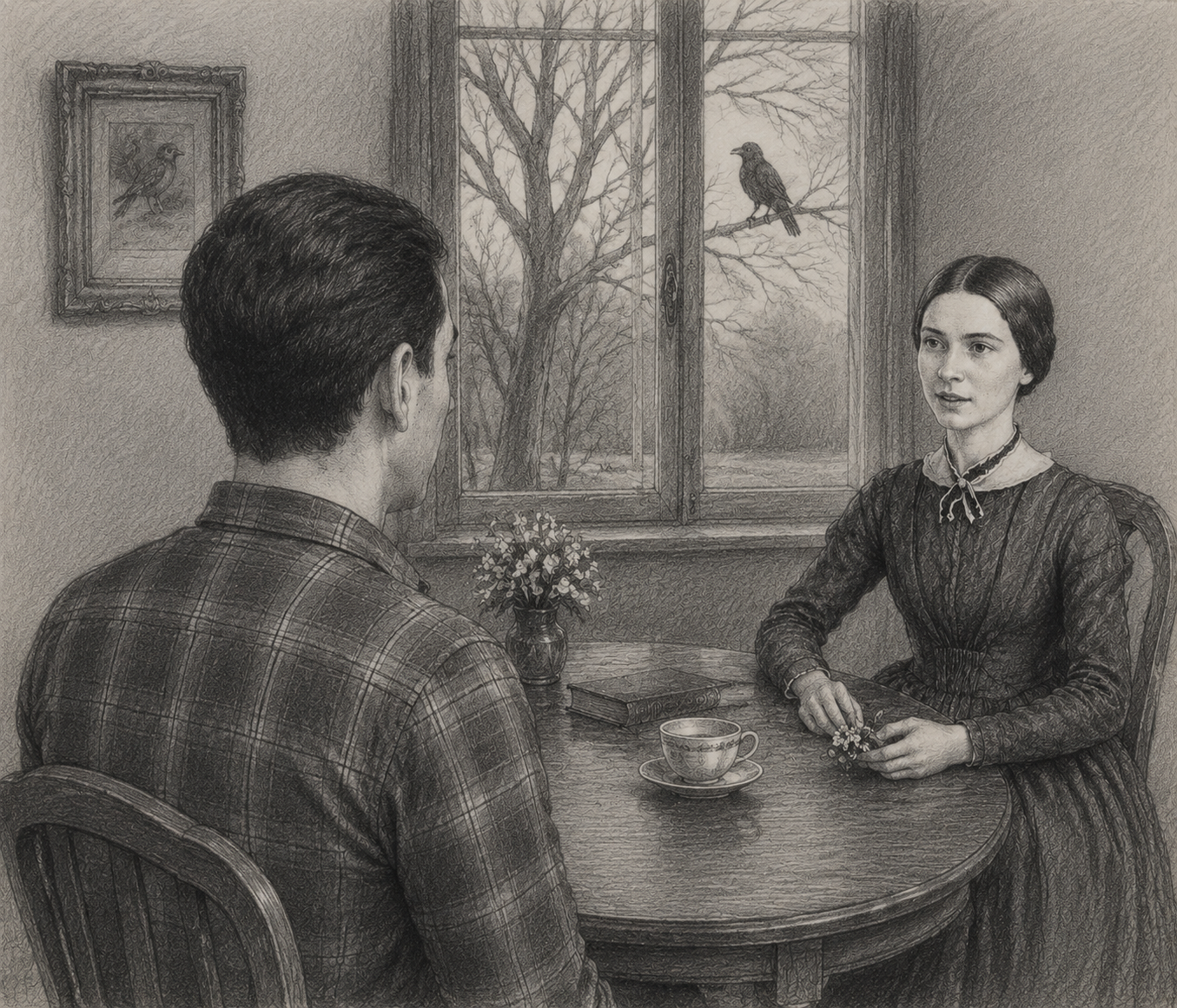 Illustration by the author — Emily Dickinson and me in conversation across time
