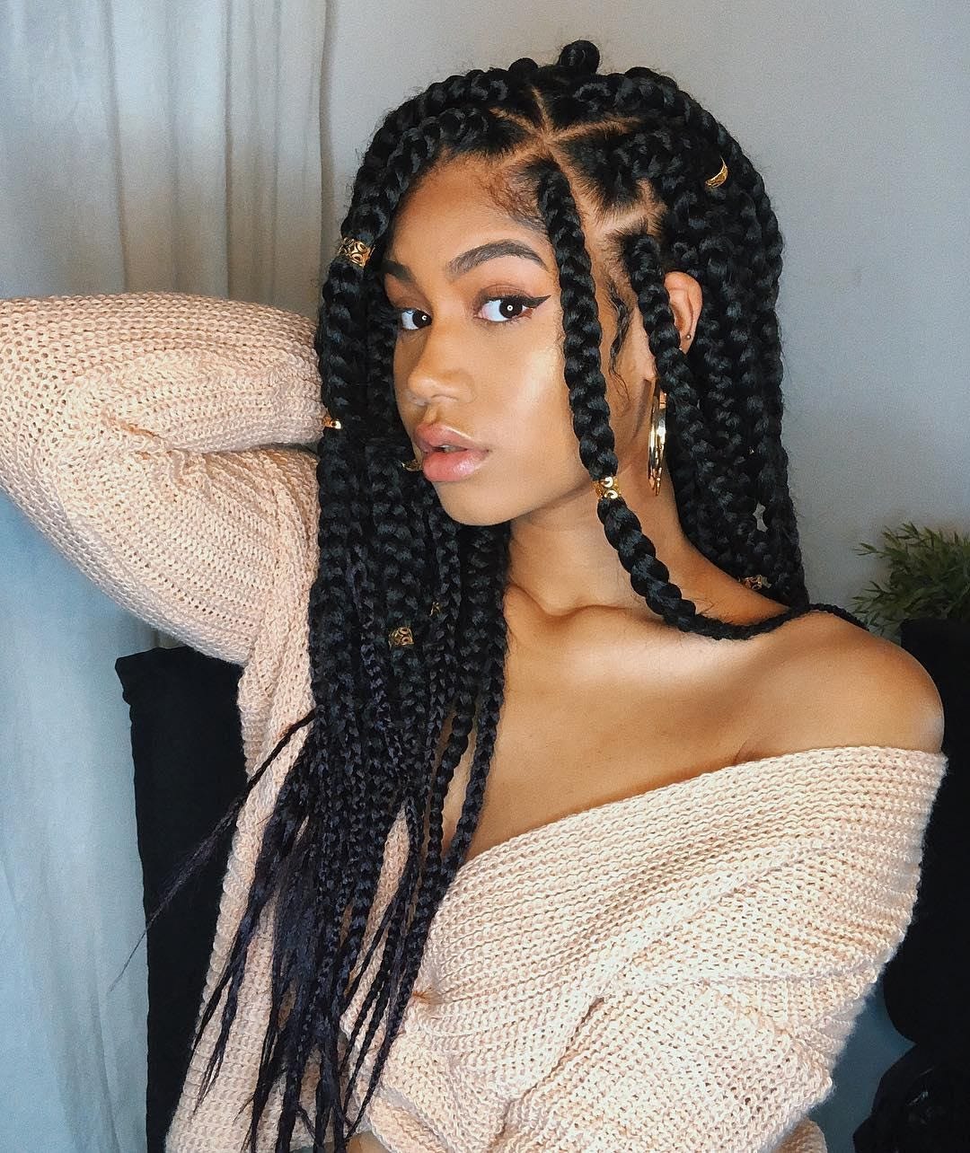 Large Box Braids On Natural Hair, No Extensions