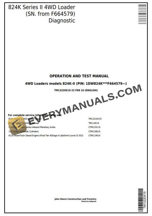 John Deere 319E 323E Skid Steer Test Manual TM13086X19 John Deere