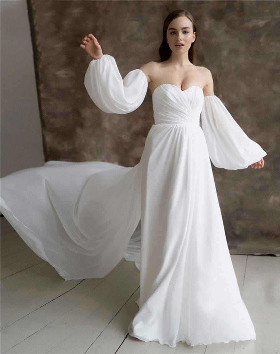 Off Shoulder Puffy Sleeves Wedding Dresses Lace Backless Sweetheart Bridal  Gowns