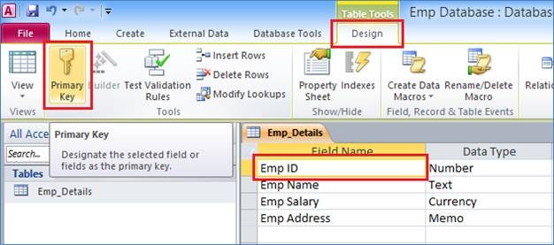 Set Primary key in Access table. Microsoft Access table has a field or ...