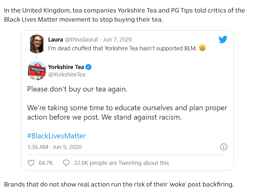PG and Yorkshire Tea tell Black Lives Matter critics 'don't buy