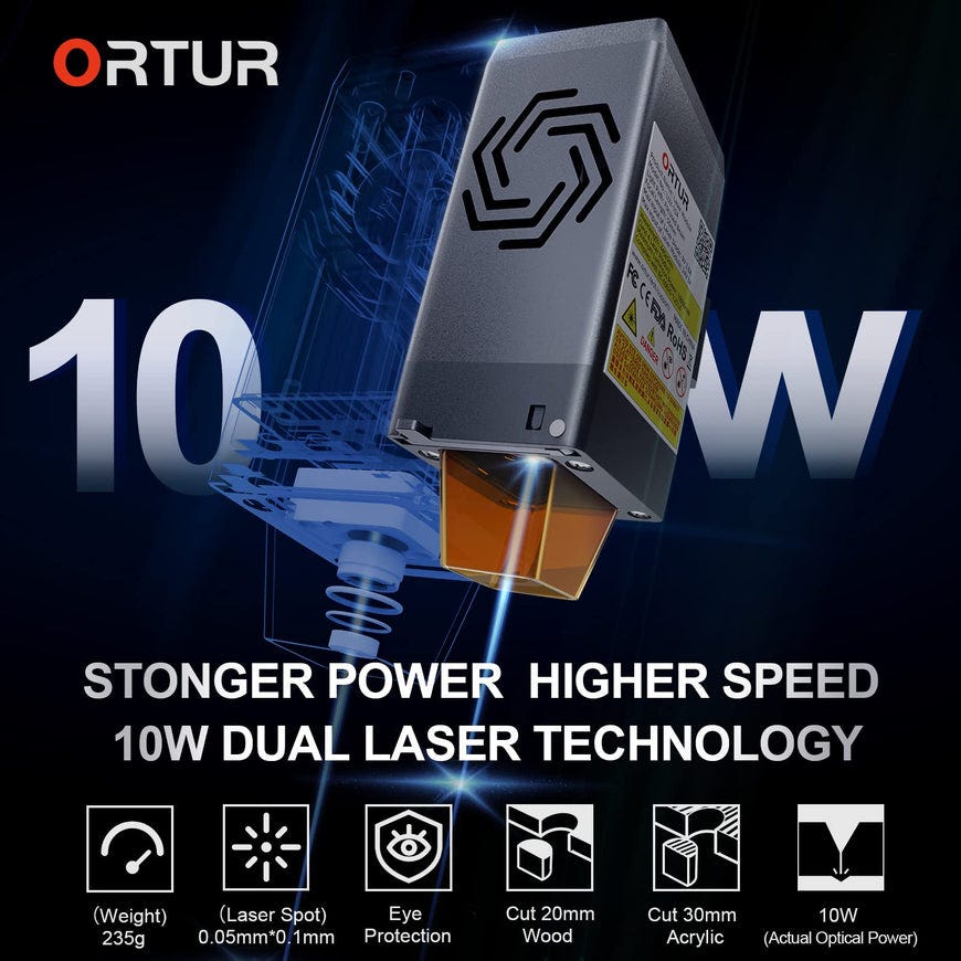 ORTUR Laser Master 3 Laser Engraver 10W Output Power 20,000mm/min