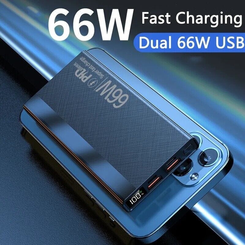 GOODaaa Power Bank Wireless Charger 36000mAh Built in 4 Cables Six Outputs  15W Fast Charging Power Bank for All Mobile Devices Three Inputs Solar