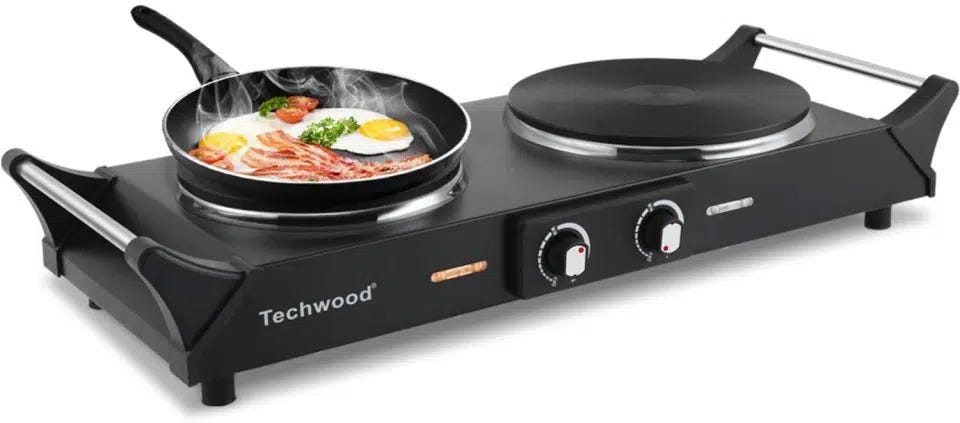 MC-2012A-B MegaChef Electric Easily Portable Ultra Lightweight Dual Coil Burner  Cooktop Buffet Range in Matte Black