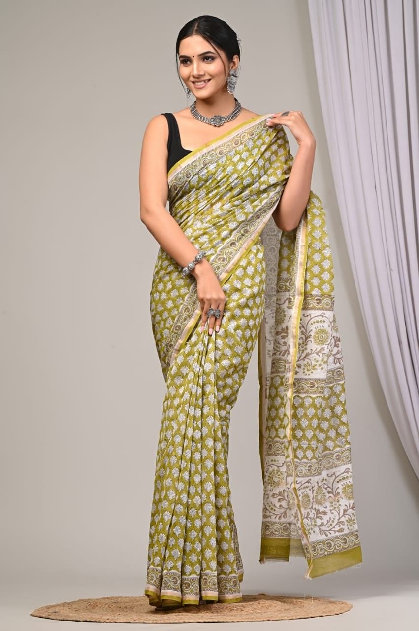 Buy Pure Chanderi Silk Saree | Blockart - Blockart - Medium