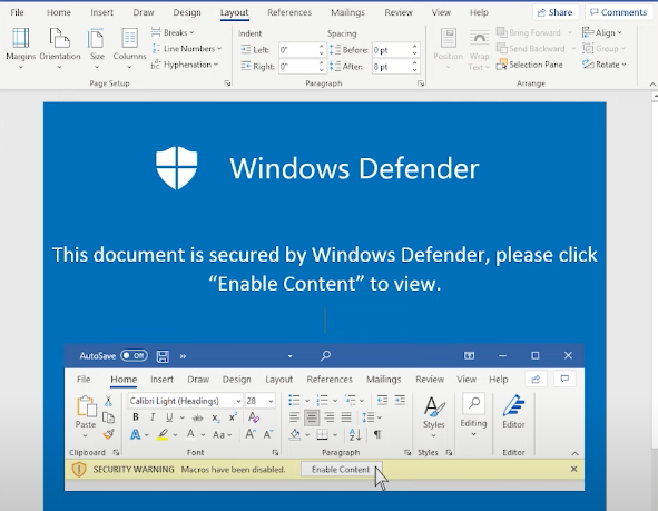 How does a malicious attacker embed malware in a document and fool a victim to infect their PC?