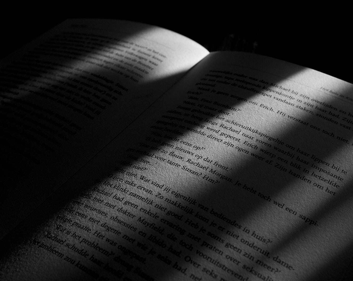 A book in a dimly lit room