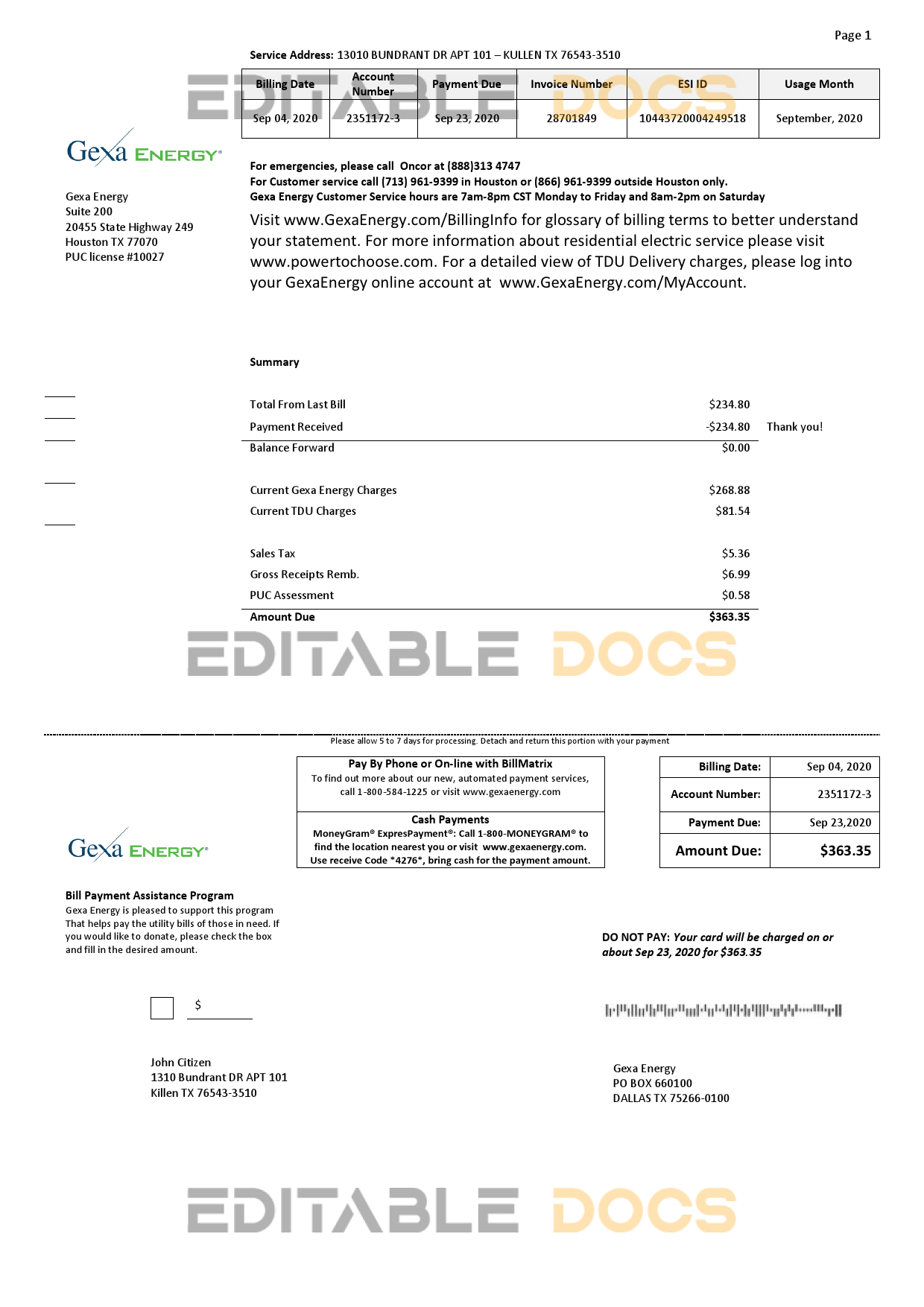 Chile GasValpo utility bill template, fully editable in Word and PDF ...