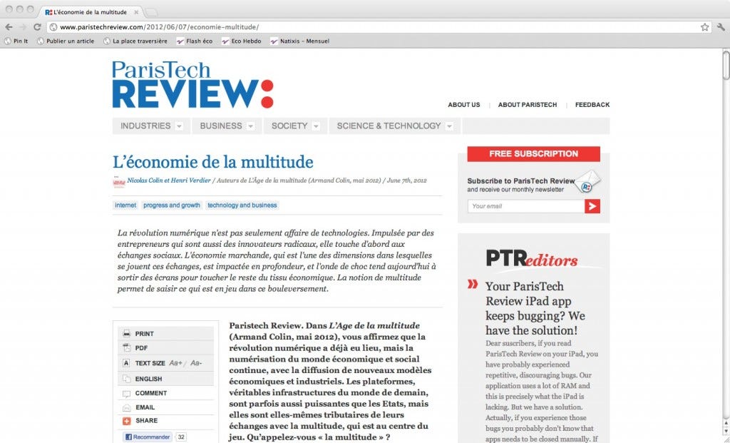 “L’économie de la multitude” dans “ParisTech Review”