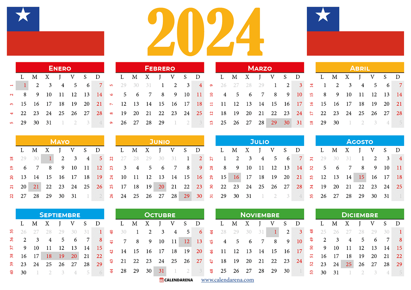Calendario 2024 colombia con festivos PDF by Calendarena Medium