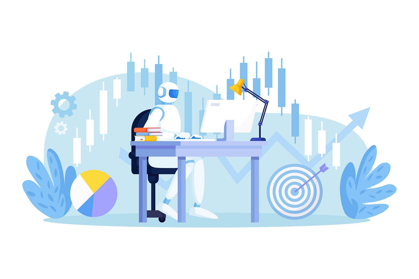 Artificial intelligence, robot trader. Trading bot Illustrations Graphics by Photonpathfinder