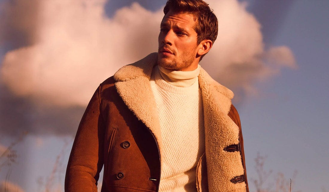 Shearling coat mens overcoat 2025