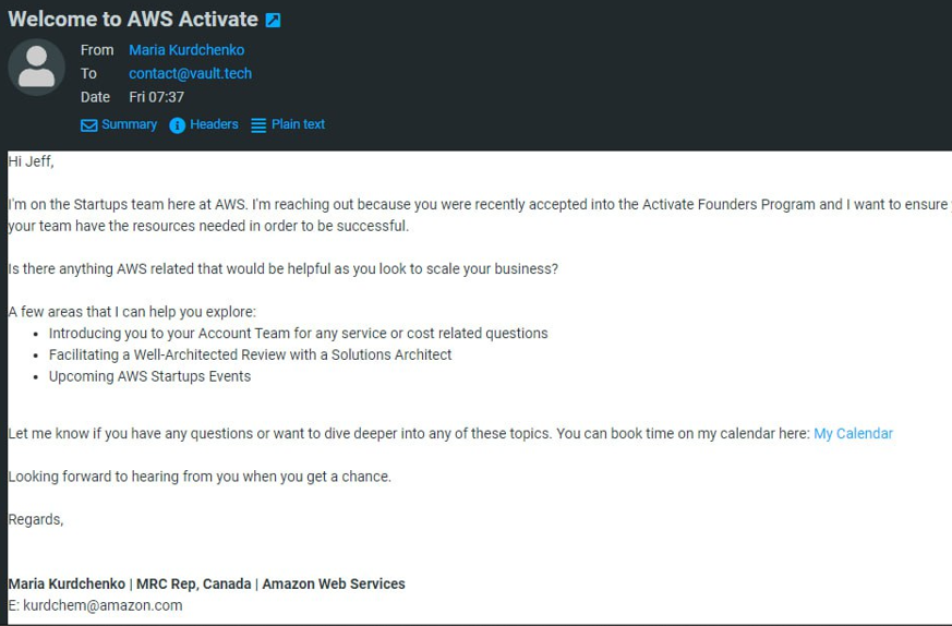VaultTech Joins AWS Activate for Amazon's Incubation Program | by Vault |  Medium