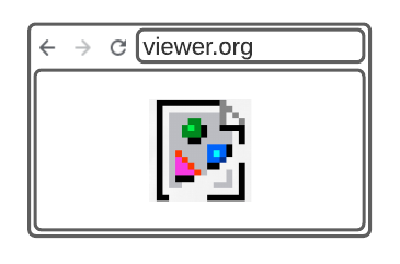 A browser open at “viewer.org” showing a web page with a broken image icon