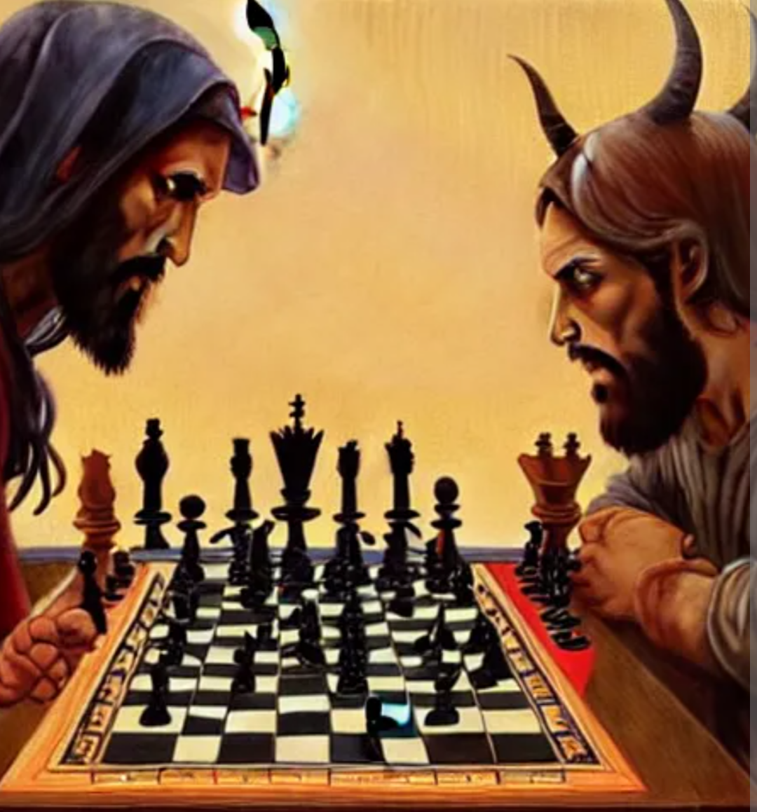 God and the devil were once again locked in a battle of chess with the