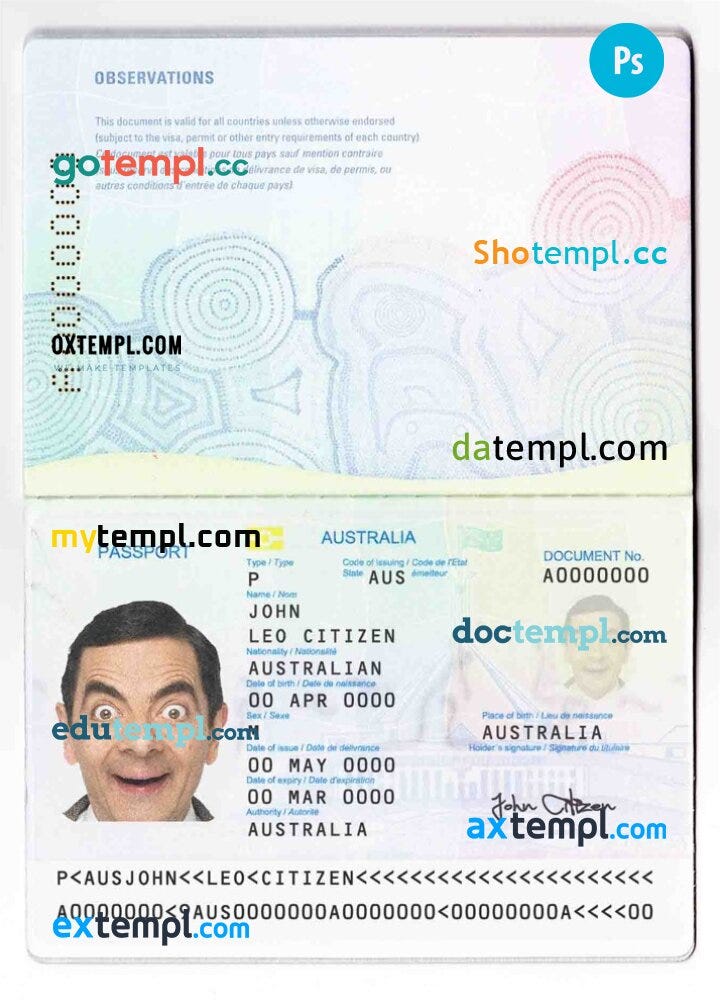 Belgium passport PSD template, 2017 — present by Doctempl templates