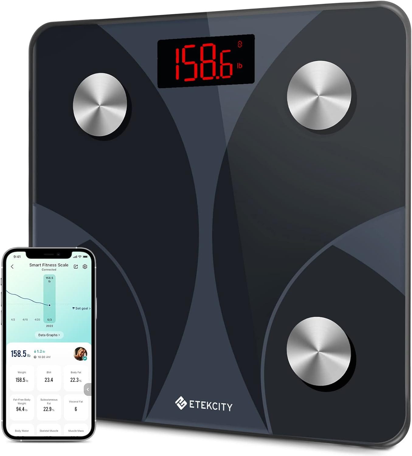 Greater Goods Smart Scale, BT Connected Body Weight Bathroom Scale, BMI,  Body Fat, Muscle Mass, Water Weight, FSA HSA Approved 
