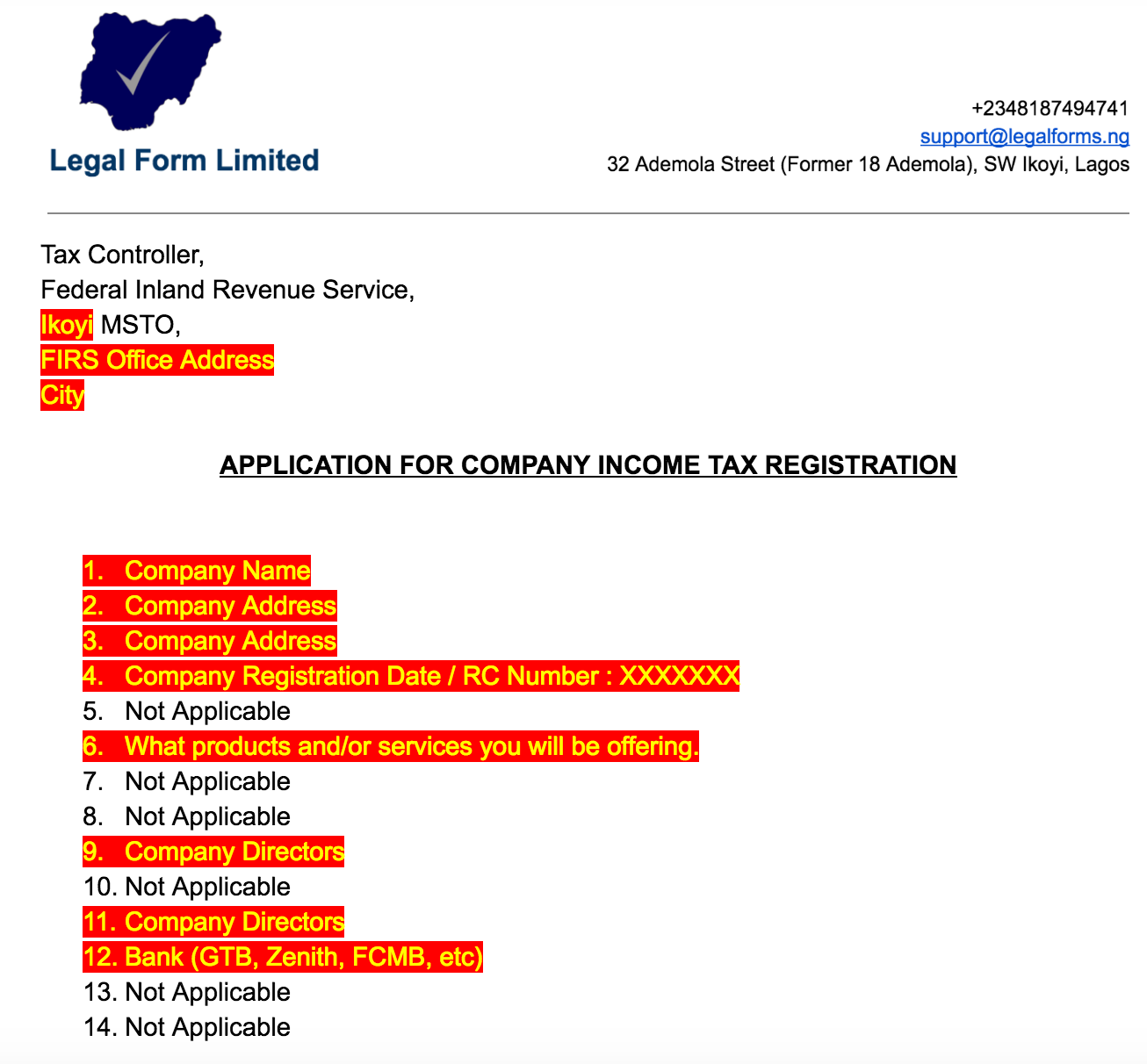 sample application letter for vat registration in nigeria