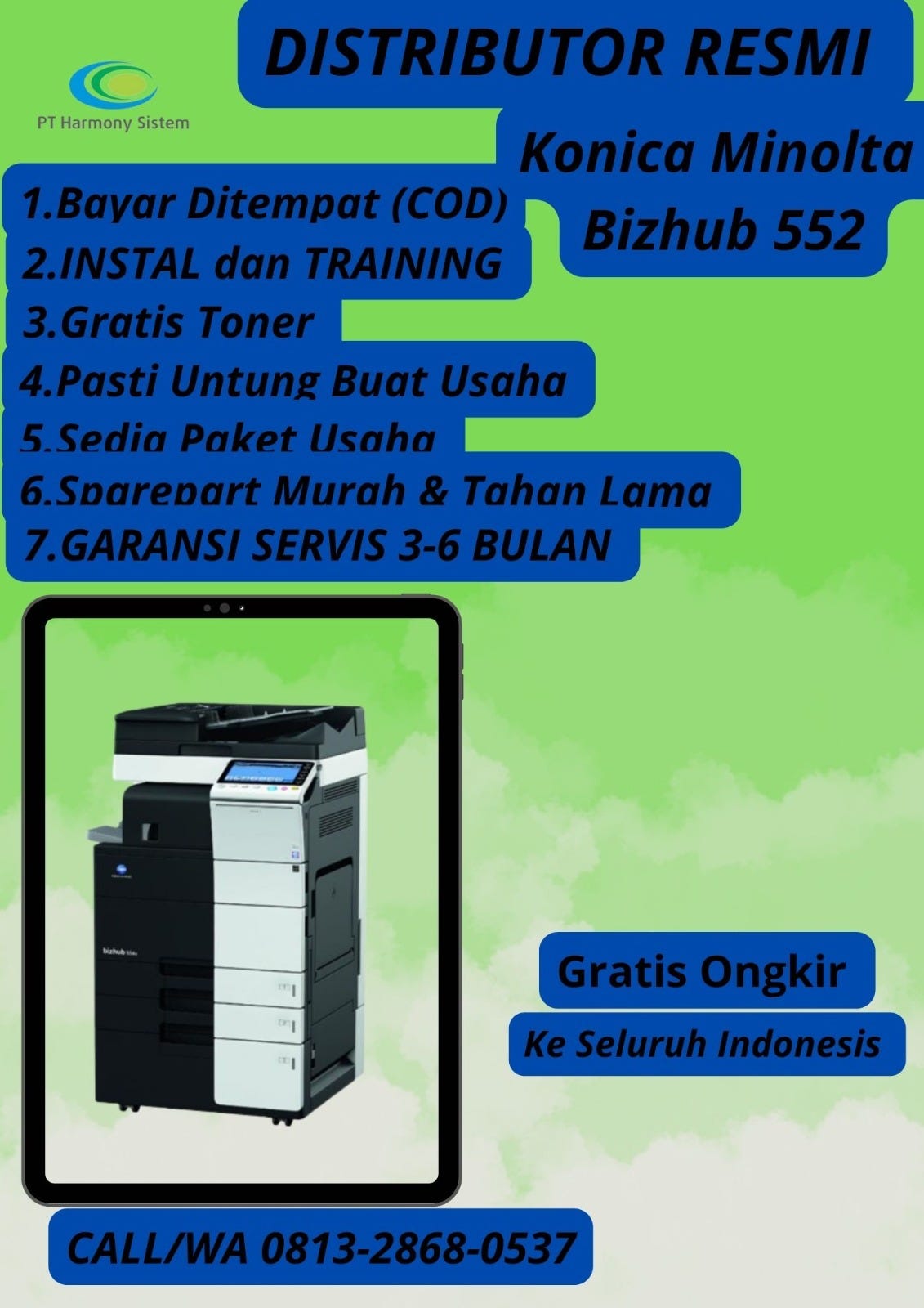 Distributor Resmi mesin fotocopy Konica Minolta Bizhub 554 Biringkanaya