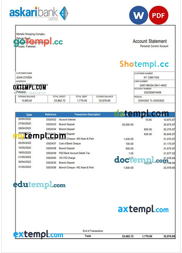 Nigeria Guaranty Trust Bank (GTBank) savings account statement Word and