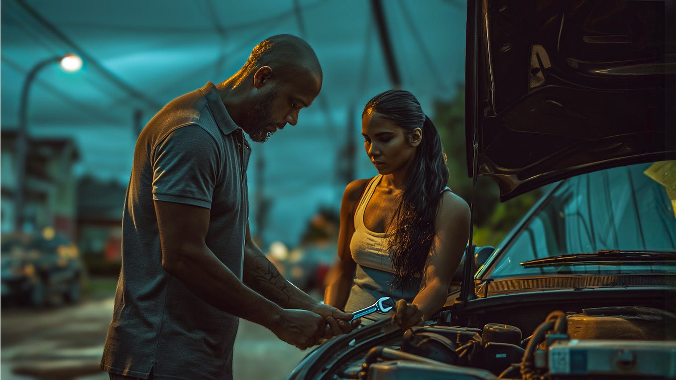 Love the unexpected twist. What's the story behind the beautiful woman in black leather? Vadim