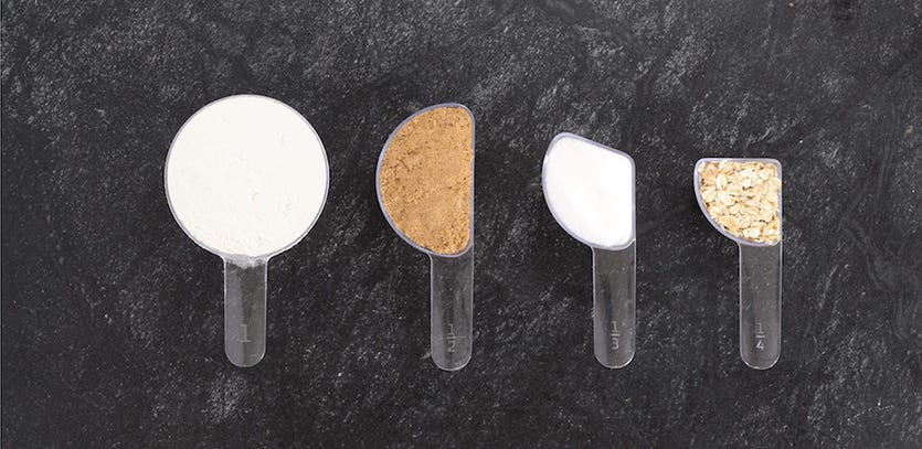 A set of 4 spoons each having the shape of the measurement they can carry with respect to 1 spoon