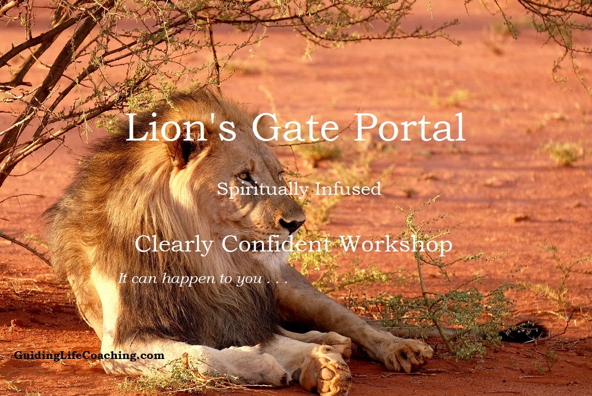 Lion sitting in light highlighting spiritual clearly confident workshop energy