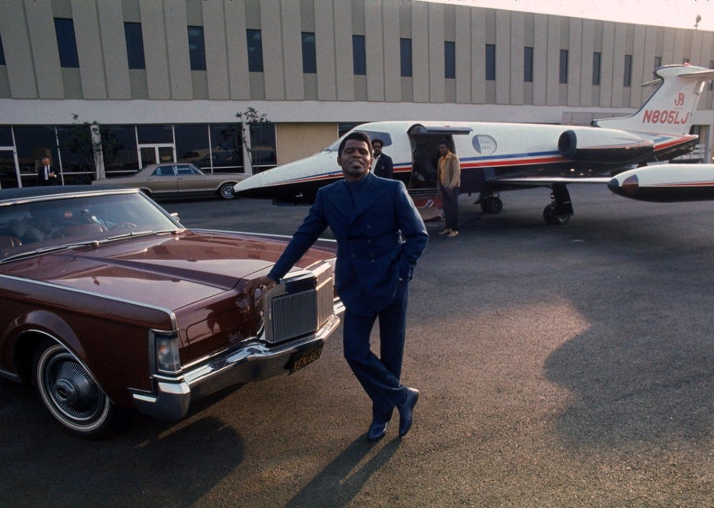 ✈️ James Brown with his Private Jet, the first African-American to own a one.