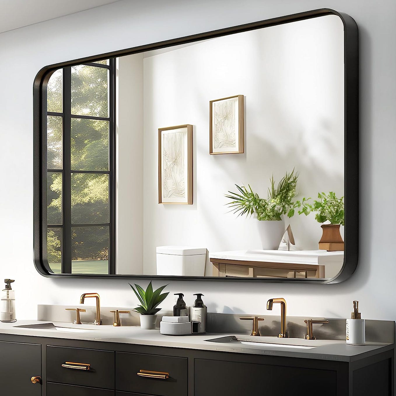 Black Rectangle Mirror With Rounded Corners by