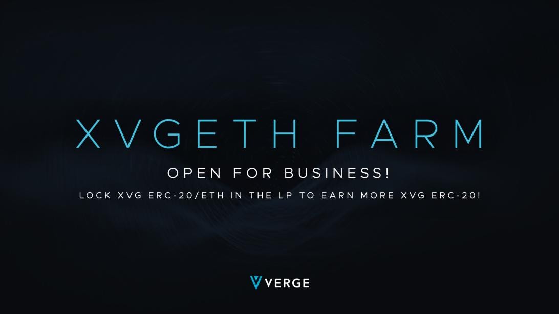 JUST LAUNCHED! The XVGETH farm! Start claiming your rewards today.