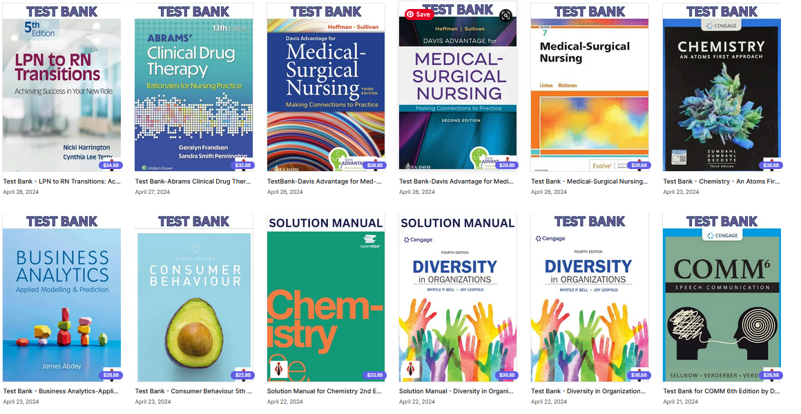 Top Ten Solution Manuals and Test Banks for 21st April 2024 by