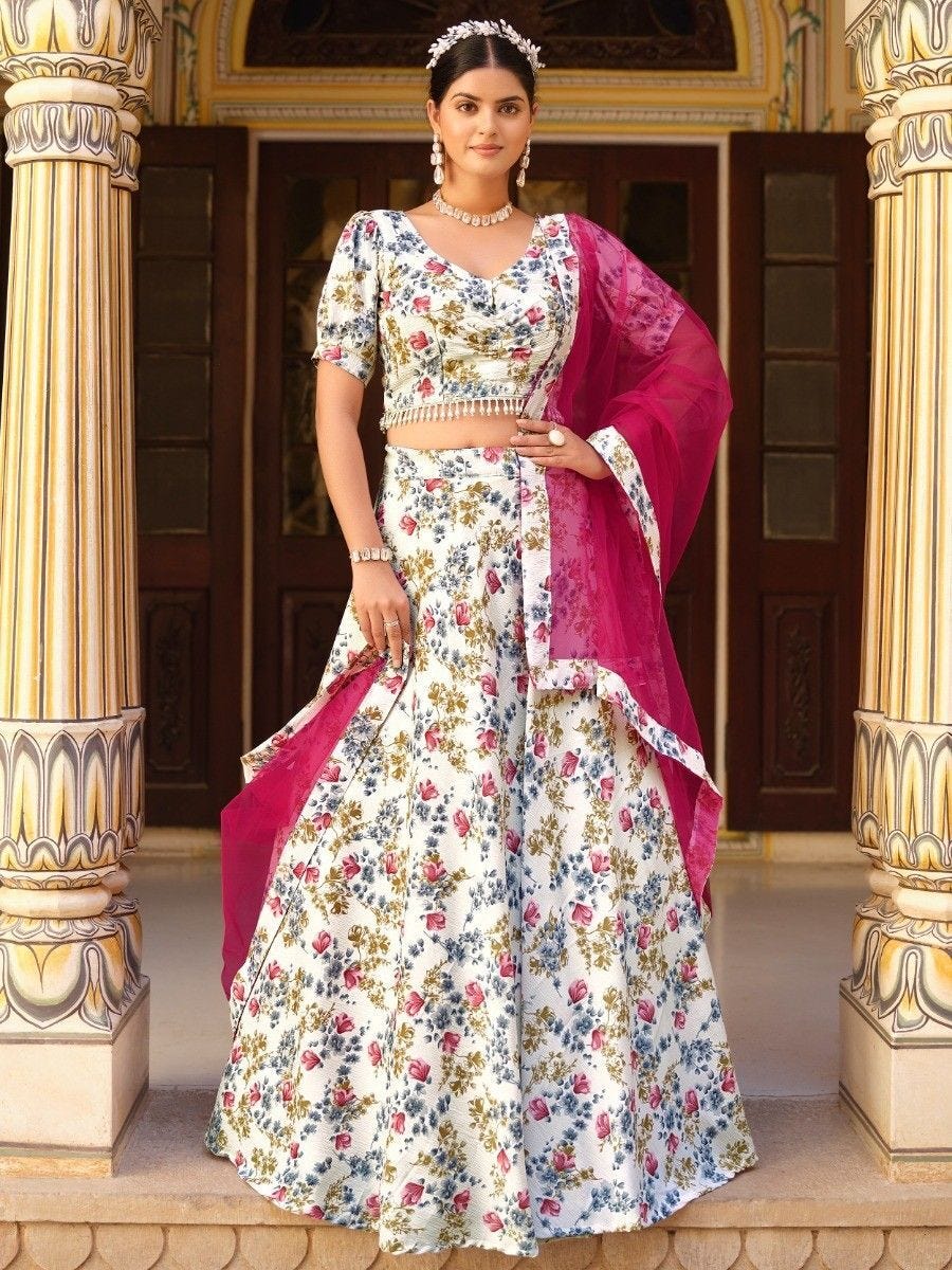 Pink Pure Chinon Silk Lehenga Choli main image 1