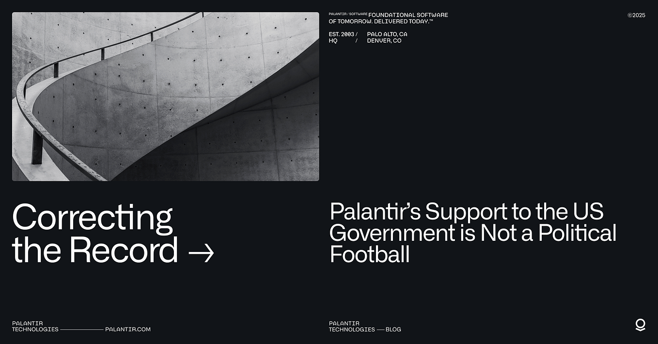 Correcting the Record: Palantir’s Support to the US Government is Not a Political Football