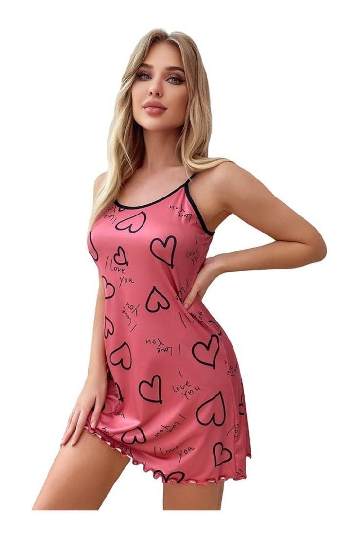 Women's Allover Print Cami Nightgown Lettuce Trim Slip