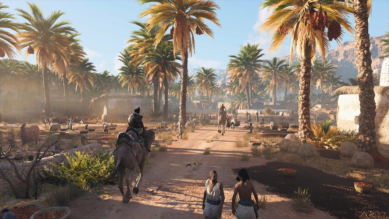 A busy street in Assassin’s Creed: Origins on PS5.