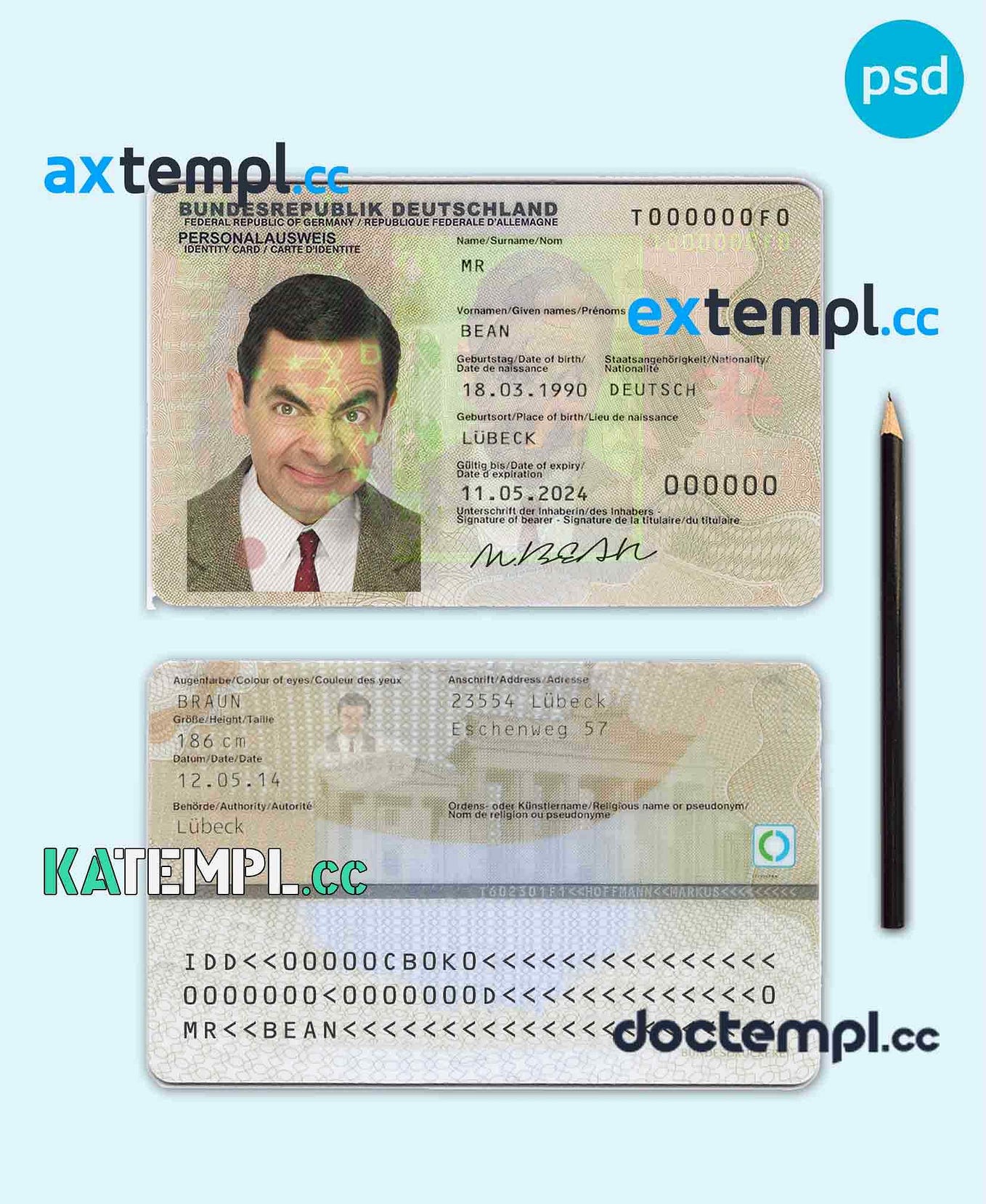 sample Cameroon ID card PSD template, with fonts download by