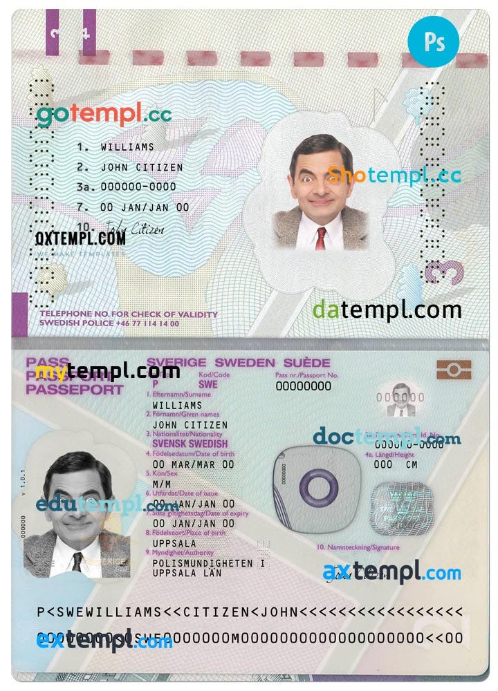 Swiss passport example in PSD format, fully editable, with all fonts ...