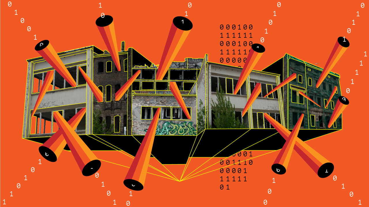 IMAGE: This collage pictures AI as a building, or even a complex of multiple architectures, with different rooms, floors and windows. These are held together by a grid and are connected through a language. The image tries to communicate the complexity and plurality of these worlds, but also reminds that they are not a living being, rather a human made structure; hollow with no life in it