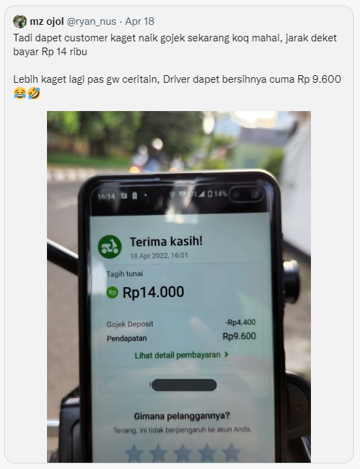 Indonesian Customer Complain about Expensive Gojek Fee