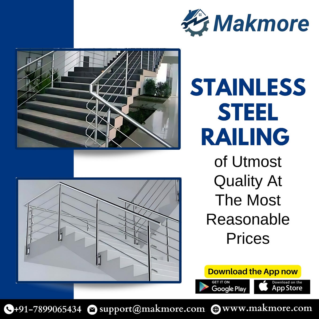 Stainless Steel with Glass Railing Makmoreindia Medium