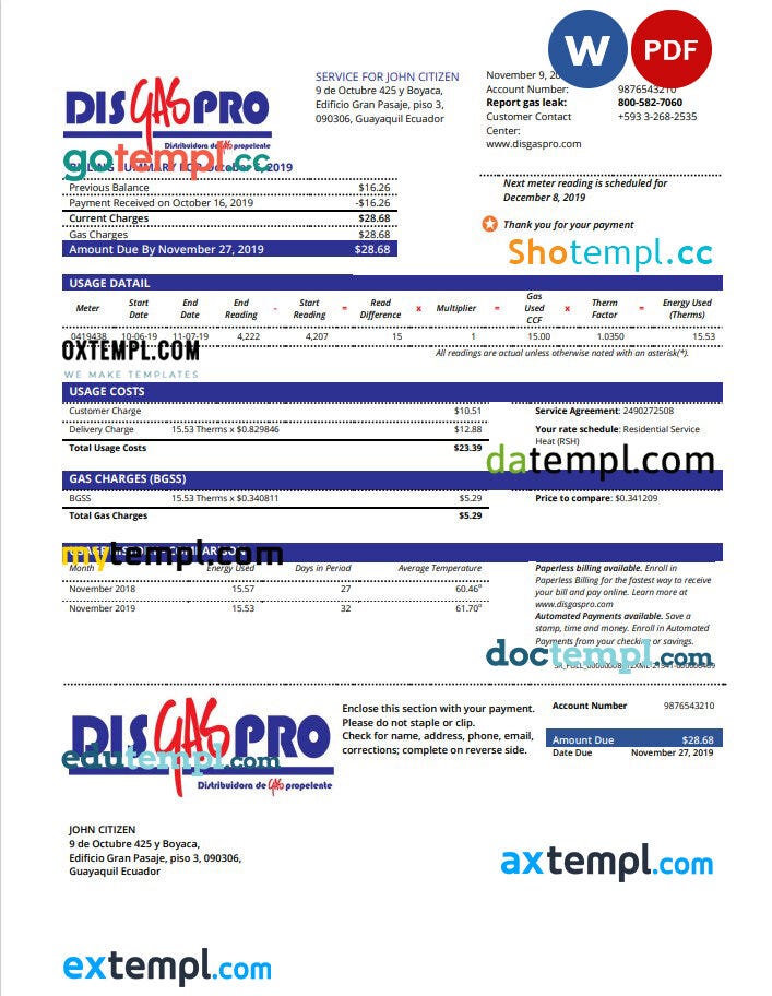 Egypt Water Products Company Egypt ( Wapco ) utility bill, PDF and Word