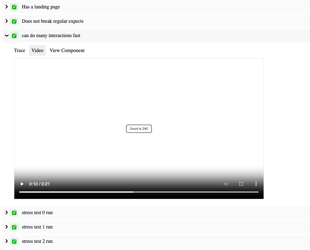 Image of SafeTest report showing a video of a test run
